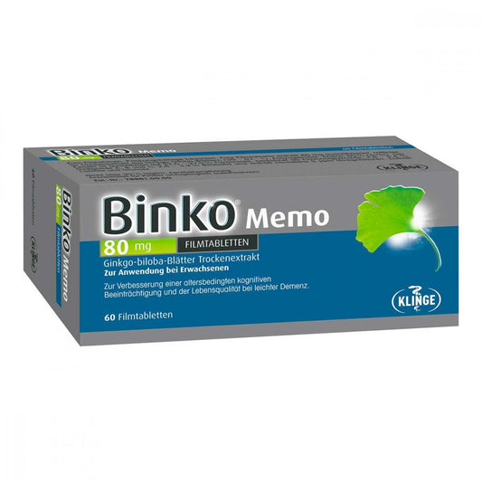 Das Produktfoto zeigt Binko Memo 80 Mg Filmtabletten (60 stk) PZN 16168859
