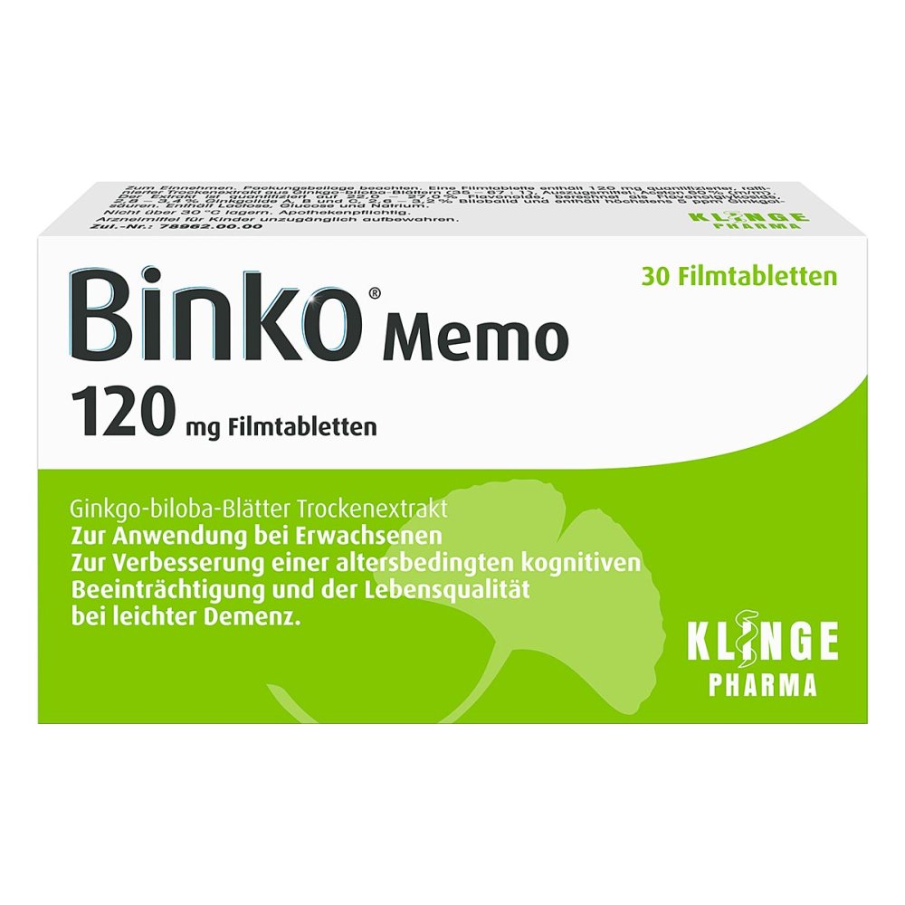 Das Produktfoto zeigt Binko Memo 120 Mg Filmtabletten (30 stk) PZN 16168888