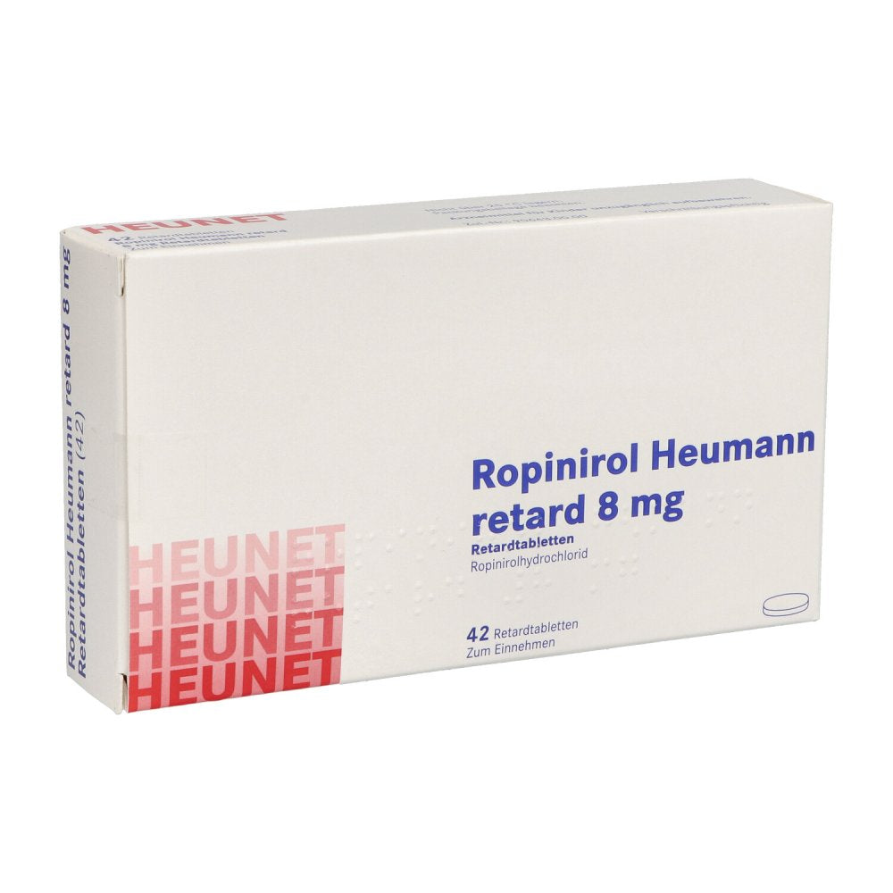 Das Produktfoto zeigt Ropinirol Heumann Retard 8 Mg Retardtabl.Heunet (42 stk) PZN 16198530