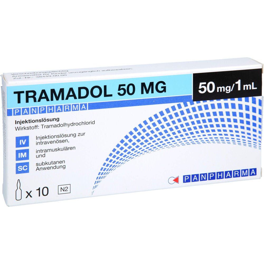 Das Produktfoto zeigt Tramadol Panpharma 50 Mg/1 Ml Injektionslösung (10X1 ml) PZN 16200468