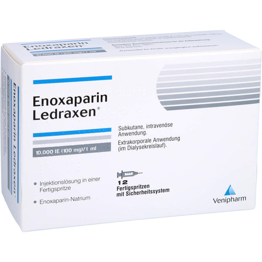 Das Produktfoto zeigt Enoxaparin Ledraxen 10.000 I.E. 100mg/1ml Ife (12 stk) PZN 16203231