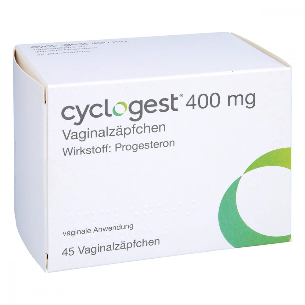 Das Produktfoto zeigt Cyclogest 400 Mg Vaginalzäpfchen (45 stk) PZN 16203604