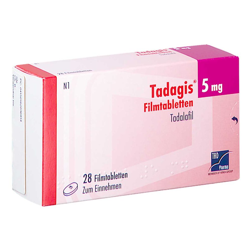 Das Produktfoto zeigt Tadagis 5 Mg Filmtabletten (28 stk) PZN 16203691