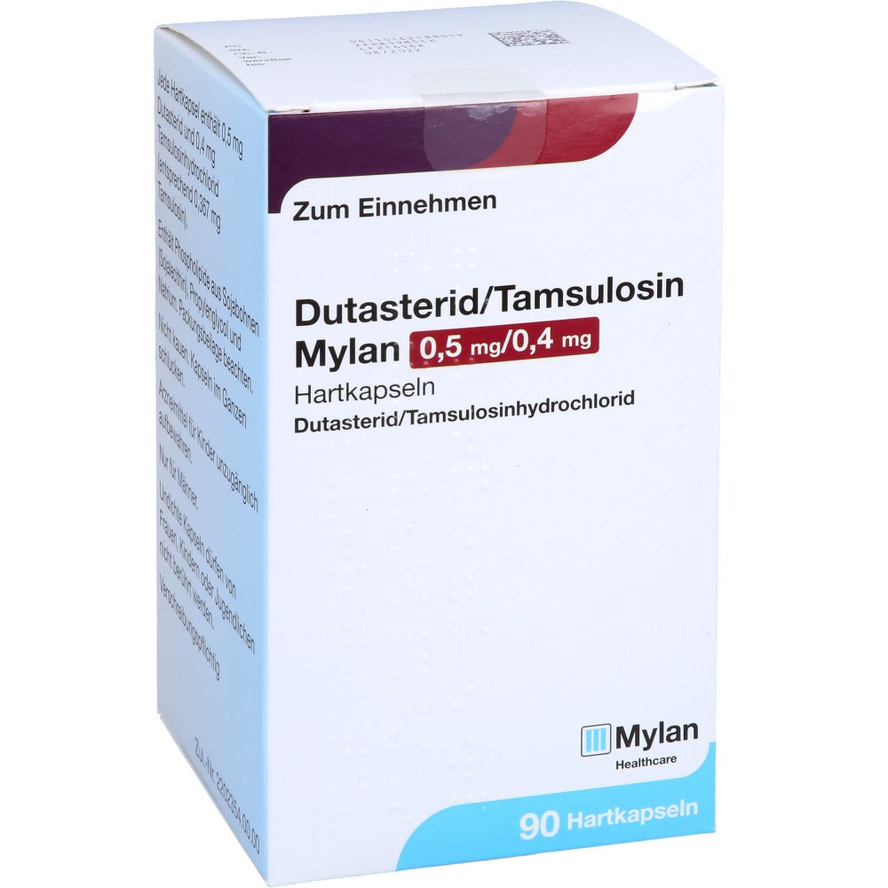 Das Produktfoto zeigt Dutasterid/Tamsulosin Mylan 0,5 Mg/0,4 Mg Hartkps. (90 stk) PZN 16218801