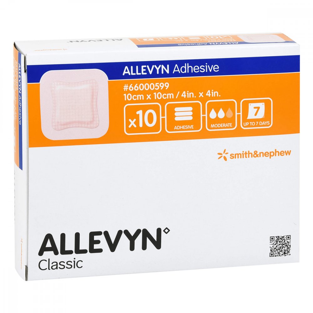 Das Produktfoto zeigt Allevyn Adhesive 10x10 Cm Haftende Wundauflage (10 stk) PZN 16222174