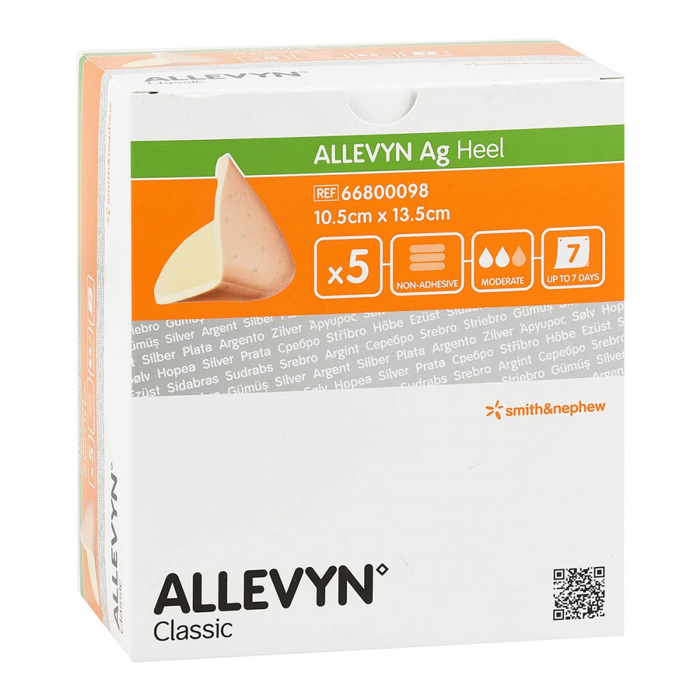 Das Produktfoto zeigt Allevyn Ag Heel Schaumstoff Fersenverb.10,5x13,5cm (5 stk) PZN 16222292