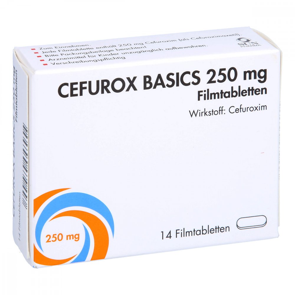 Das Produktfoto zeigt Cefurox Basics 250 Mg Filmtabletten Sun (14 stk) PZN 16230481