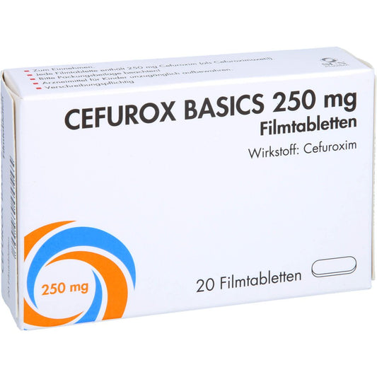 Das Produktfoto zeigt Cefurox Basics 250 Mg Filmtabletten Sun (20 stk) PZN 16230498