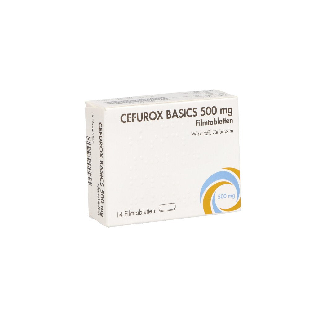 Das Produktfoto zeigt Cefurox Basics 500 Mg Filmtabletten Sun (14 stk) PZN 16230506