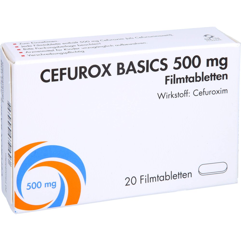 Das Produktfoto zeigt Cefurox Basics 500 Mg Filmtabletten Sun (20 stk) PZN 16230512