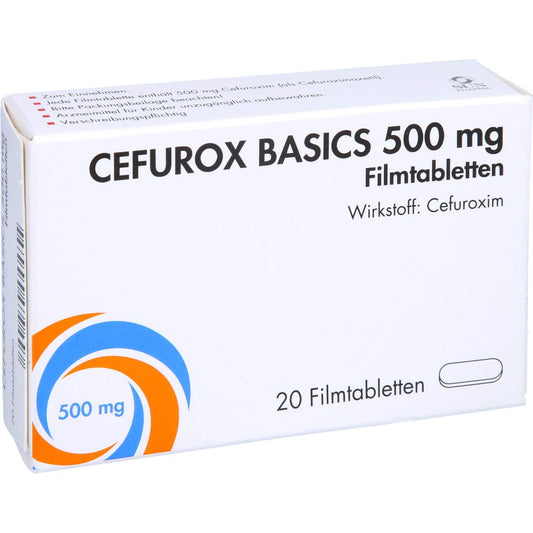Das Produktfoto zeigt Cefurox Basics 500 Mg Filmtabletten Sun (20 stk) PZN 16230512