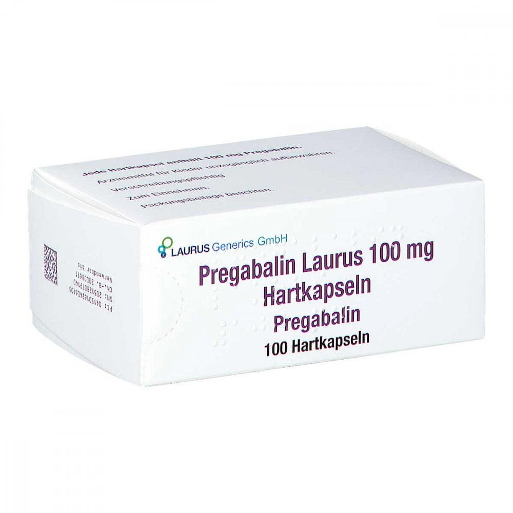 Das Produktfoto zeigt Pregabalin Laurus 100 Mg Hartkapseln (100 stk) PZN 16240640