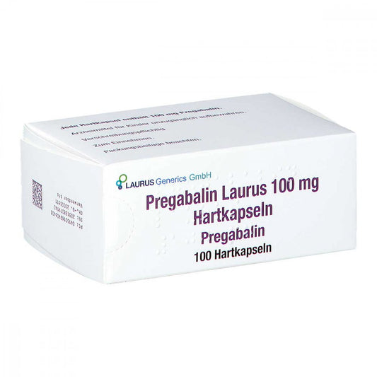 Das Produktfoto zeigt Pregabalin Laurus 100 Mg Hartkapseln (100 stk) PZN 16240640