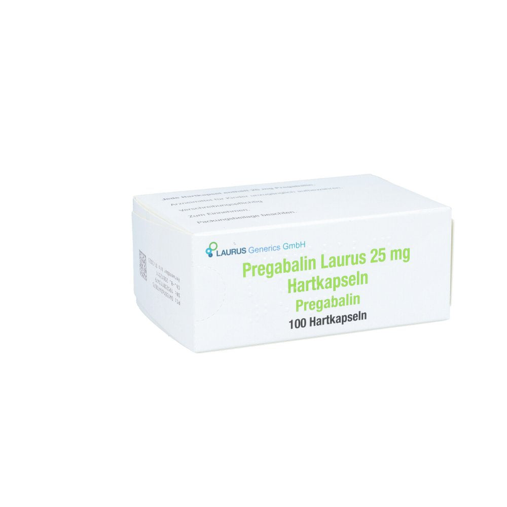 Das Produktfoto zeigt Pregabalin Laurus 25 Mg Hartkapseln (100 stk) PZN 16241007