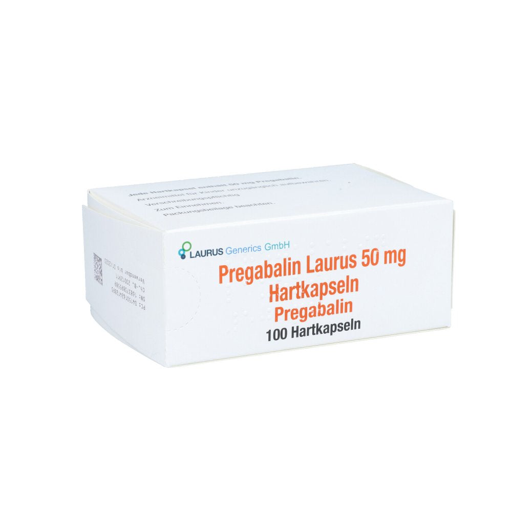 Das Produktfoto zeigt Pregabalin Laurus 50 Mg Hartkapseln (100 stk) PZN 16241289