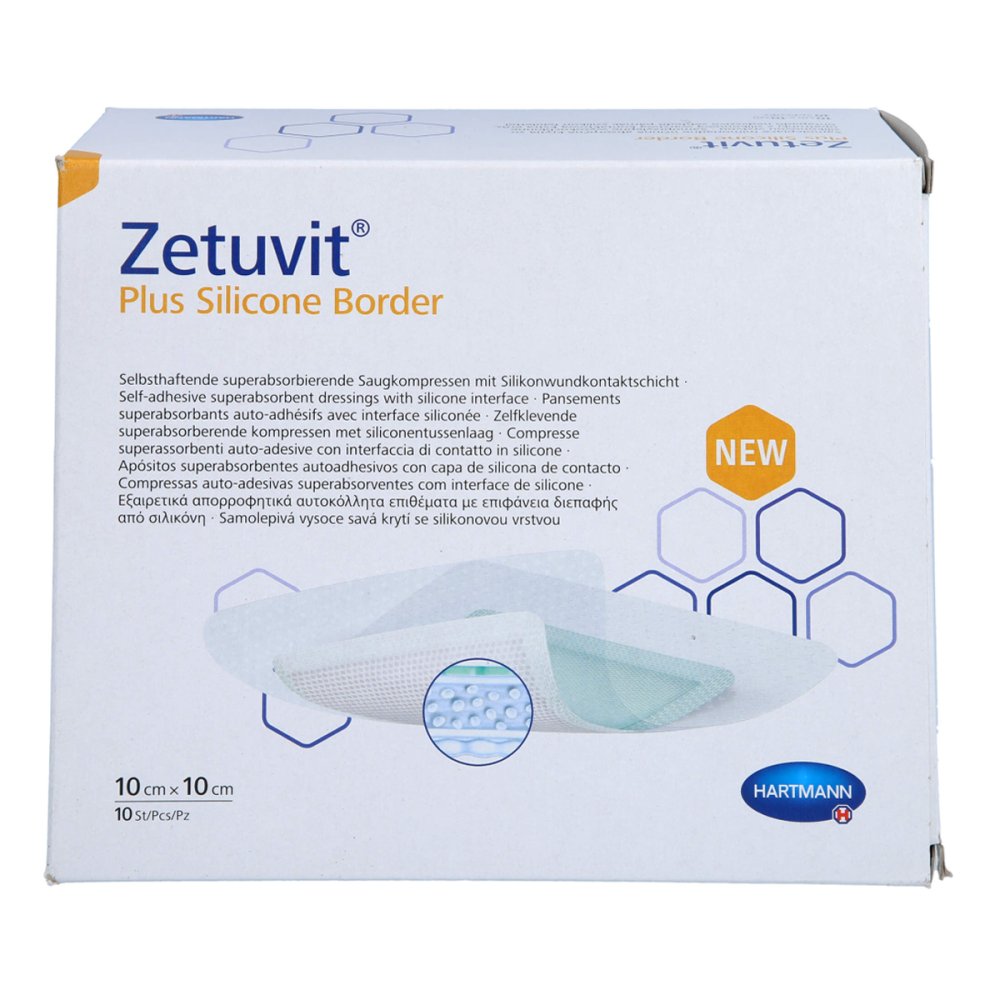 Das Produktfoto zeigt Zetuvit Plus Silicone Border Steril 10x10 Cm (10 stk) PZN 16259237