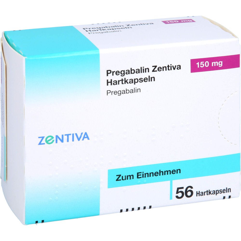 Das Produktfoto zeigt Pregabalin Zentiva 150 Mg Hartkapseln (56 stk) PZN 16320899