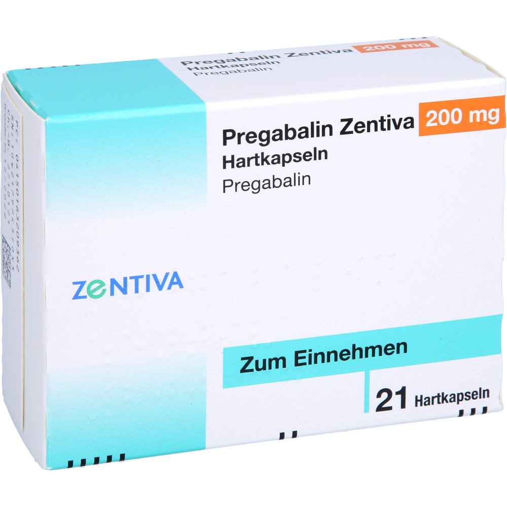 Das Produktfoto zeigt Pregabalin Zentiva 200 Mg Hartkapseln (21 stk) PZN 16320936