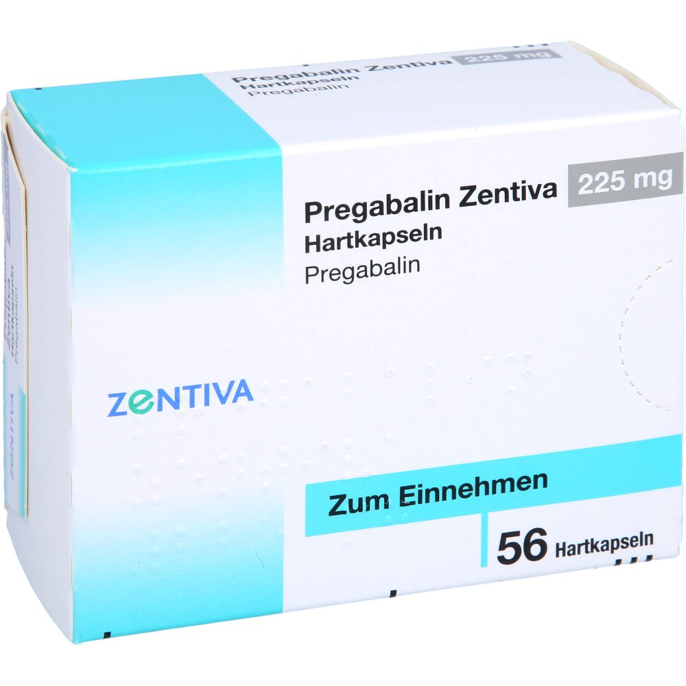 Das Produktfoto zeigt Pregabalin Zentiva 225 Mg Hartkapseln (56 stk) PZN 16320988