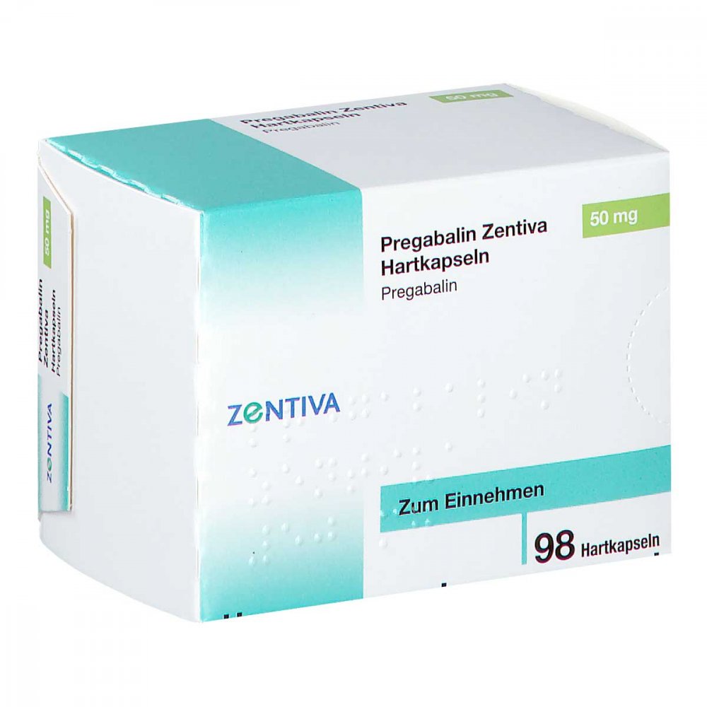 Das Produktfoto zeigt Pregabalin Zentiva 50 Mg Hartkapseln (98 stk) PZN 16321226