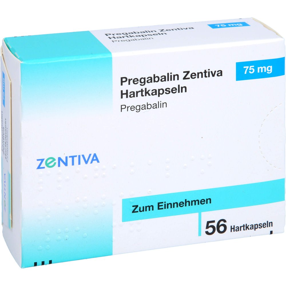Das Produktfoto zeigt Pregabalin Zentiva 75 Mg Hartkapseln (56 stk) PZN 16321255