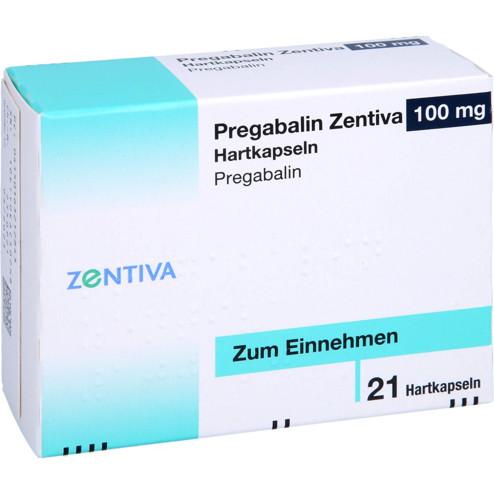 Das Produktfoto zeigt Pregabalin Zentiva 100 Mg Hartkapseln (21 stk) PZN 16321284