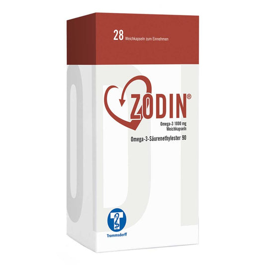Das Produktfoto zeigt Zodin Omega-3 1000 Mg Weichkapseln (28 stk) PZN 16329802