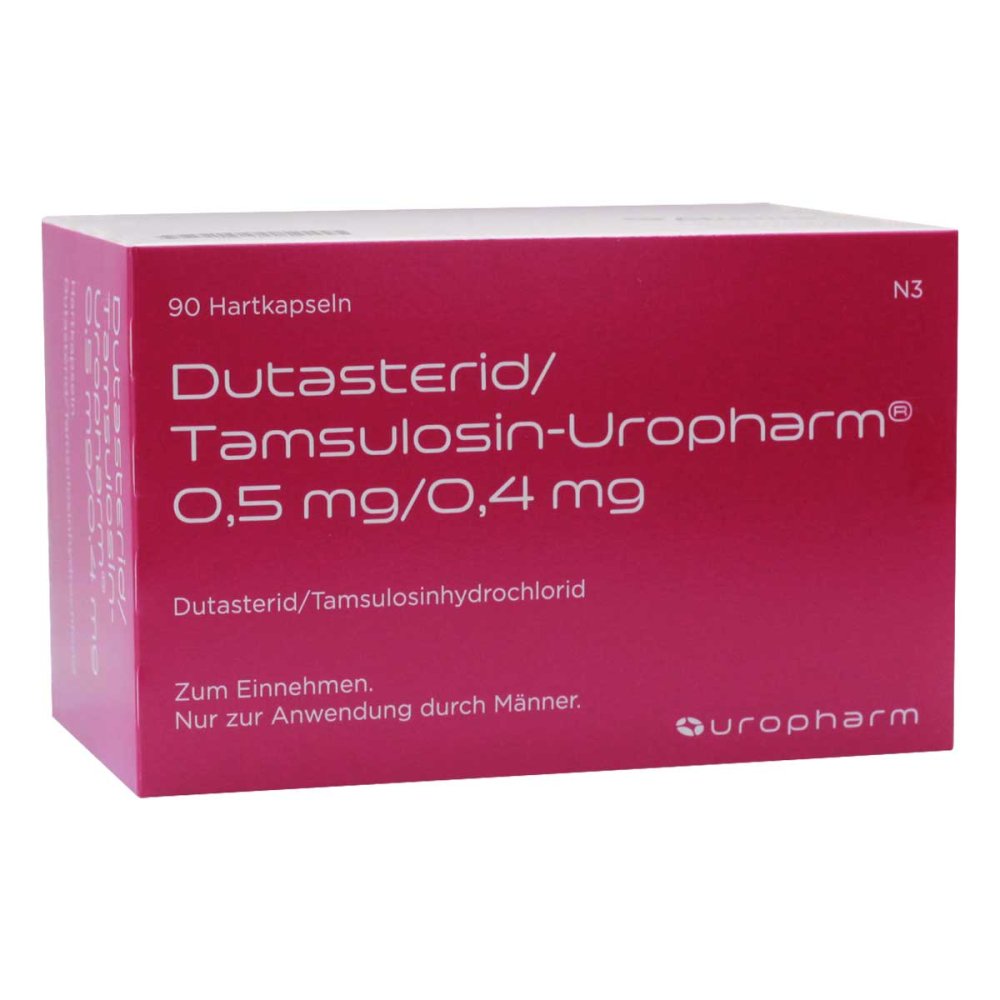 Das Produktfoto zeigt Dutasterid/Tamsulosin-Uropharm 0,5mg/0,4mg Hartk. (90 stk) PZN 16335458