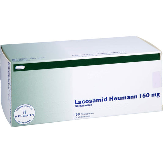 Das Produktfoto zeigt Lacosamid Heumann 150 Mg Filmtabletten (168 stk) PZN 16357939