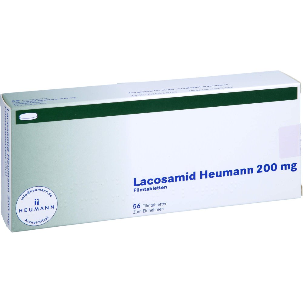 Das Produktfoto zeigt Lacosamid Heumann 200 Mg Filmtabletten (56 stk) PZN 16357968