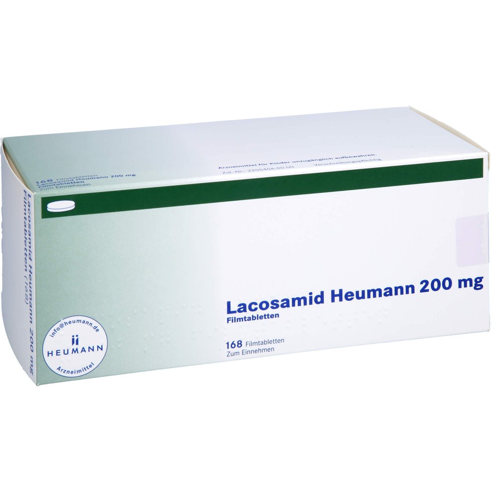 Das Produktfoto zeigt Lacosamid Heumann 200 Mg Filmtabletten (168 stk) PZN 16357974