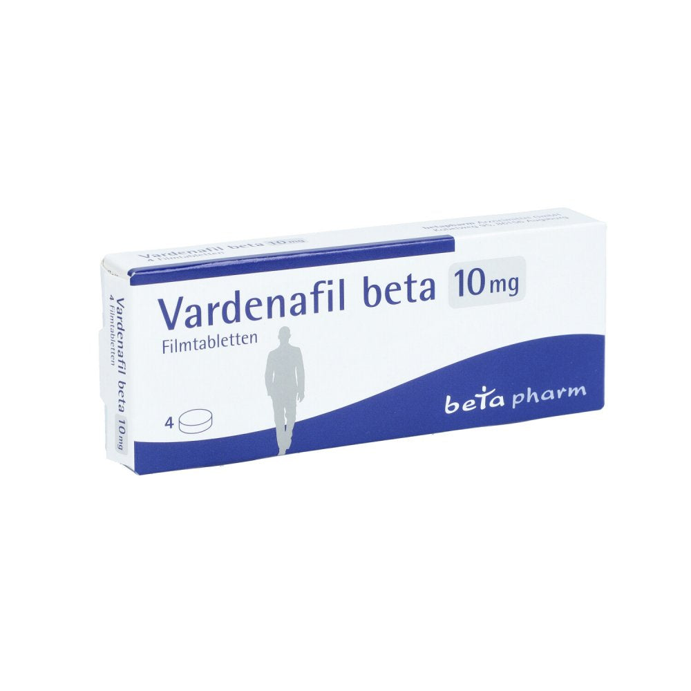 Das Produktfoto zeigt Vardenafil Beta 10 Mg Filmtabletten (4 stk) PZN 16358525