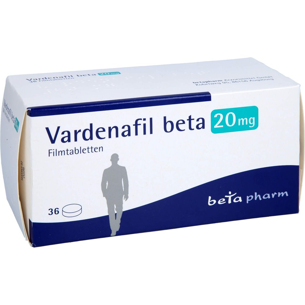Das Produktfoto zeigt Vardenafil Beta 20 Mg Filmtabletten (36 stk) PZN 16358666