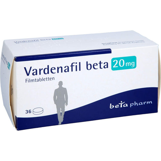Das Produktfoto zeigt Vardenafil Beta 20 Mg Filmtabletten (36 stk) PZN 16358666