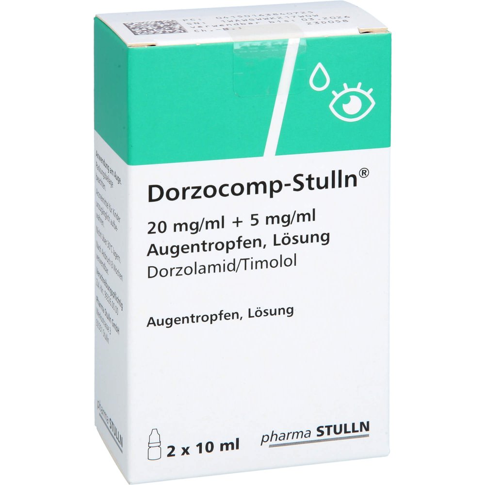 Das Produktfoto zeigt Dorzocomp-Stulln 20 Mg/Ml + 5 Mg/Ml Augentropfen (2X10 ml) PZN 16384072