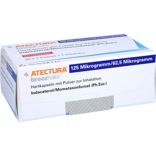 Das Produktfoto zeigt Atectura Breezhaler 125μg/62,5μg Hkp.M.Plv.Z.Inh. (30 stk) PZN 16385019