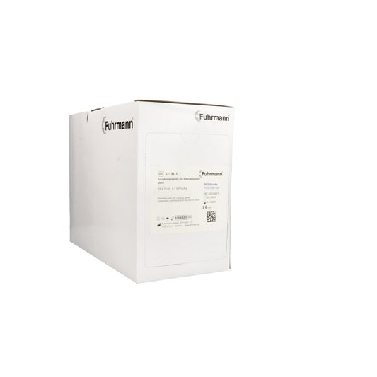 Das Produktfoto zeigt Saugkompressen Steril 10x10 Cm Mit Wäscheschutz (50 stk) PZN 16387165