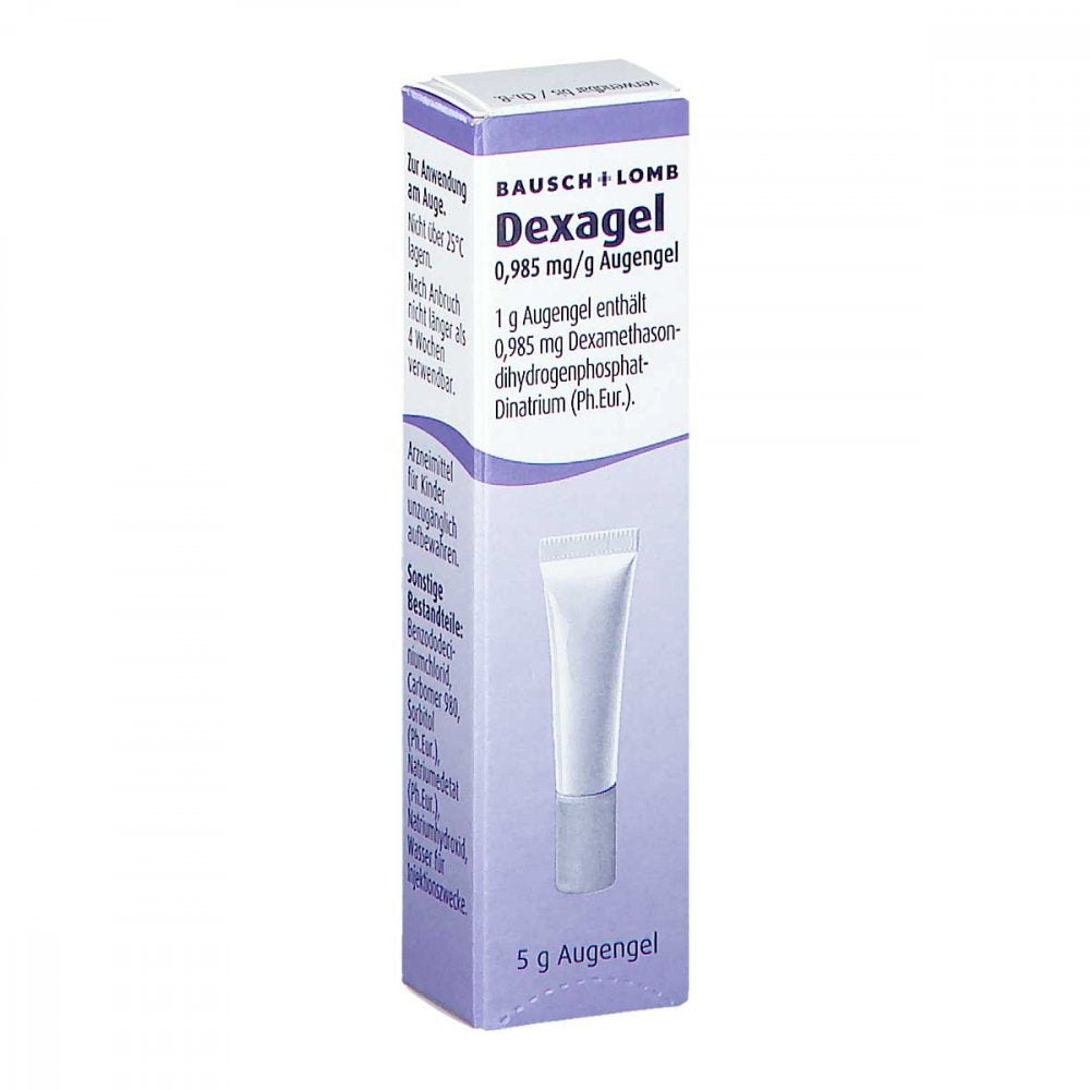 Das Produktfoto zeigt Dexagel 0,985 Mg/G Augengel (5 g) PZN 16388986