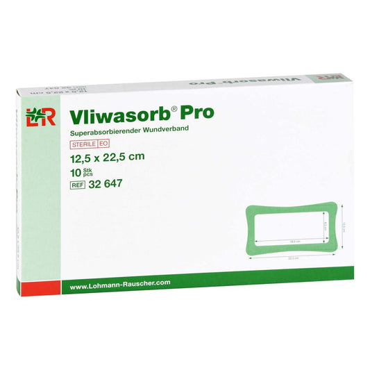 Das Produktfoto zeigt Vliwasorb Pro Superabsorb.Komp.Steril 12,5x22,5 Cm (10 stk) PZN 16394171