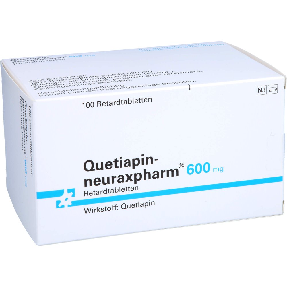 Das Produktfoto zeigt Quetiapin-Neuraxpharm 600 Mg Retardtabletten (100 stk) PZN 16398387