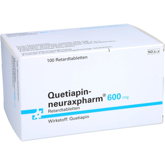 Das Produktfoto zeigt Quetiapin-Neuraxpharm 600 Mg Retardtabletten (100 stk) PZN 16398387