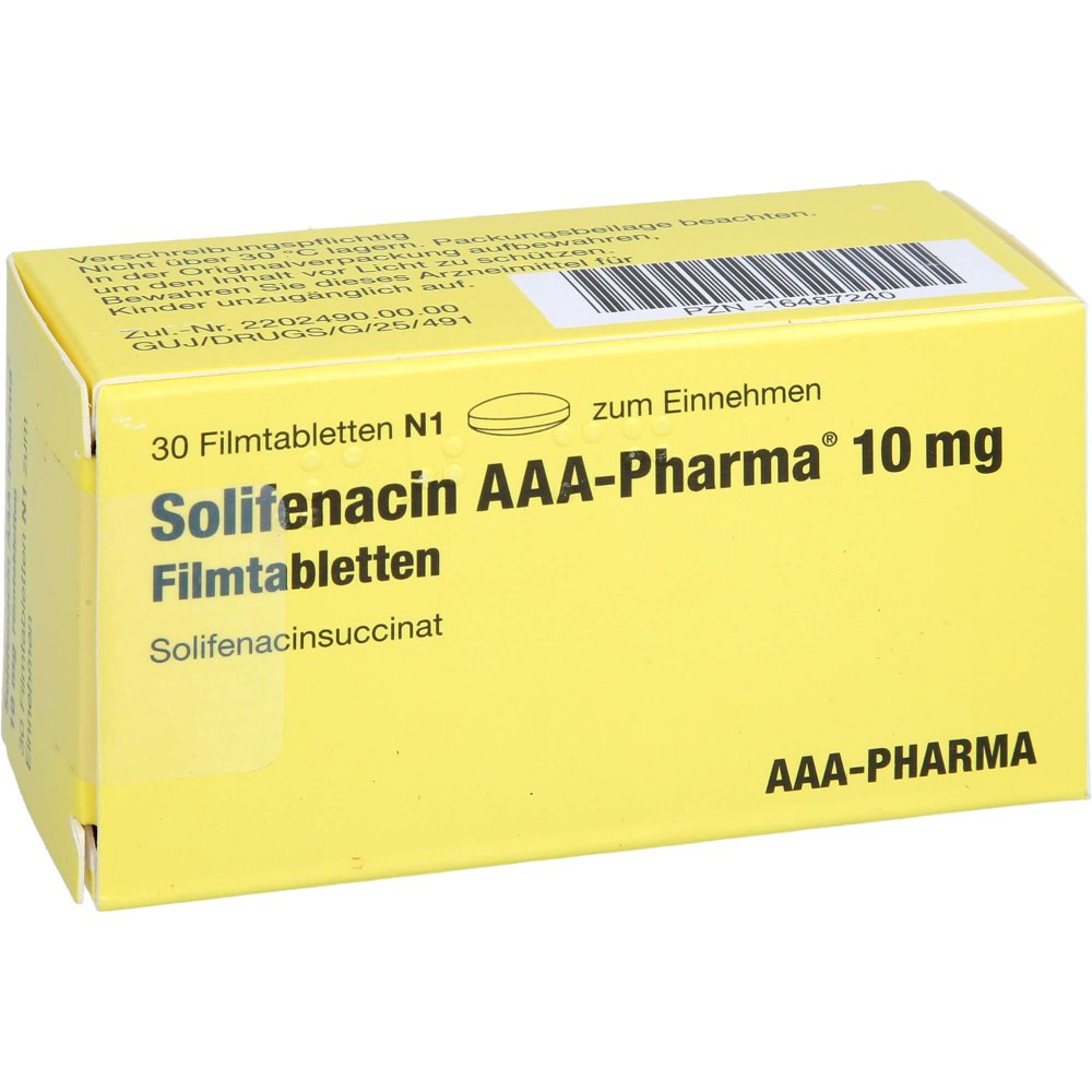 Das Produktfoto zeigt Solifenacin Aaa-Pharma 10 Mg Filmtabletten (30 stk) PZN 16487240
