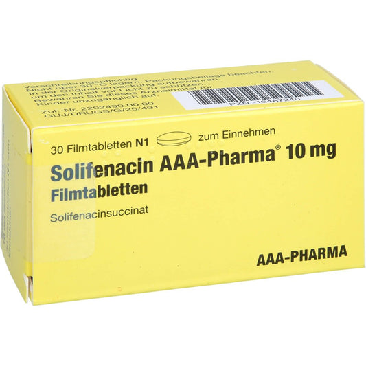 Das Produktfoto zeigt Solifenacin Aaa-Pharma 10 Mg Filmtabletten (30 stk) PZN 16487240