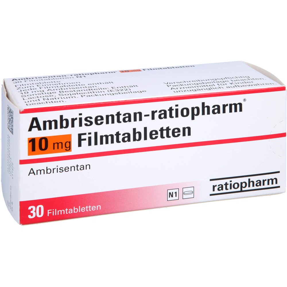 Das Produktfoto zeigt Ambrisentan-Ratiopharm 10 Mg Filmtabletten (30 stk) PZN 16487903