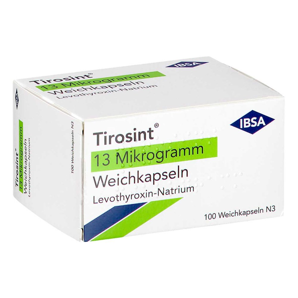 Das Produktfoto zeigt Tirosint 13 Mikrogramm Weichkapseln (100 stk) PZN 16499378