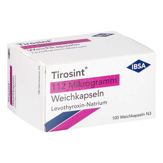 Das Produktfoto zeigt Tirosint 112 Mikrogramm Weichkapseln (100 stk) PZN 16499444