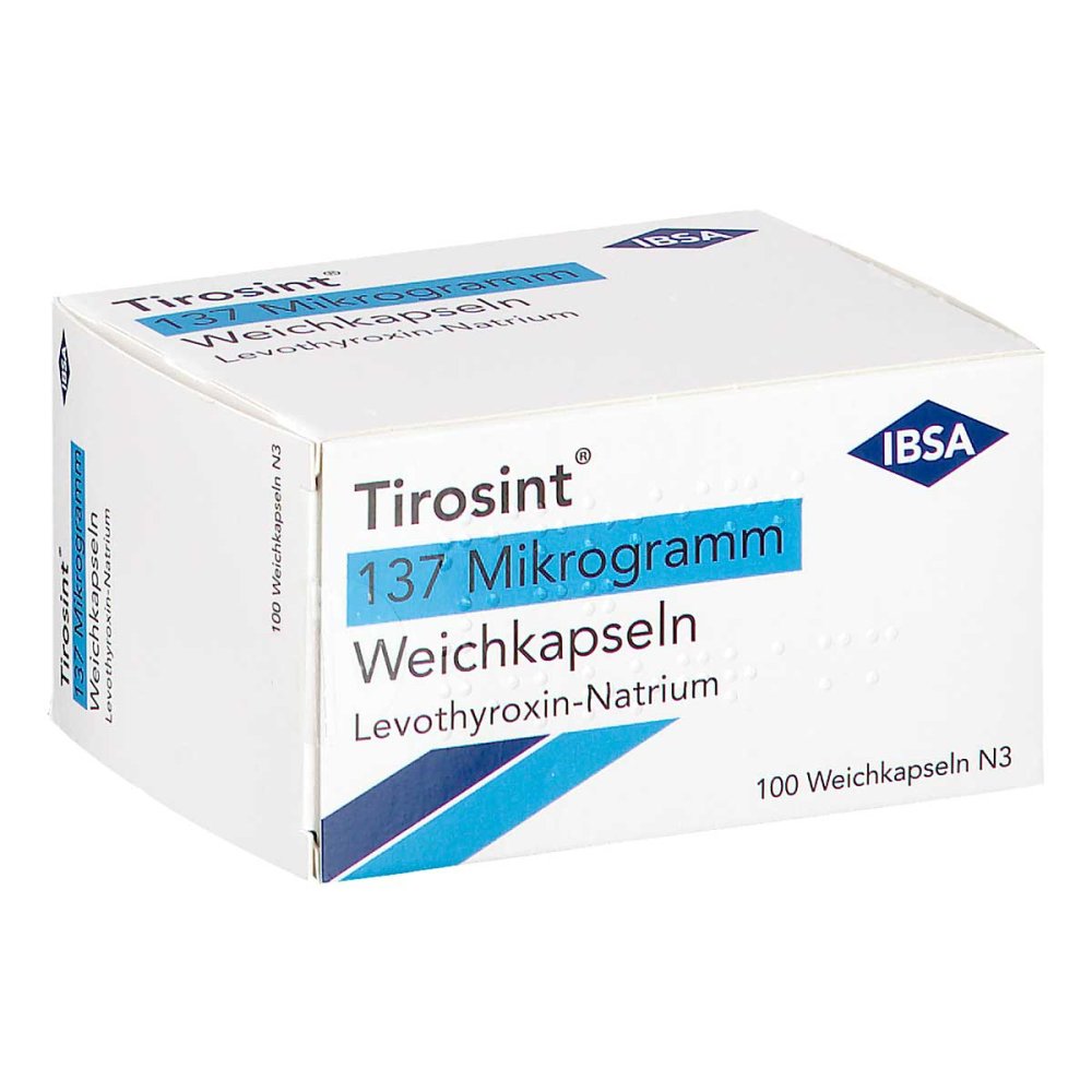 Das Produktfoto zeigt Tirosint 137 Mikrogramm Weichkapseln (100 stk) PZN 16499467