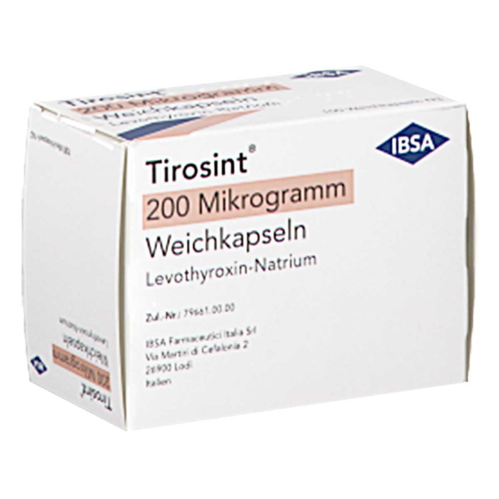 Das Produktfoto zeigt Tirosint 200 Mikrogramm Weichkapseln (100 stk) PZN 16499504