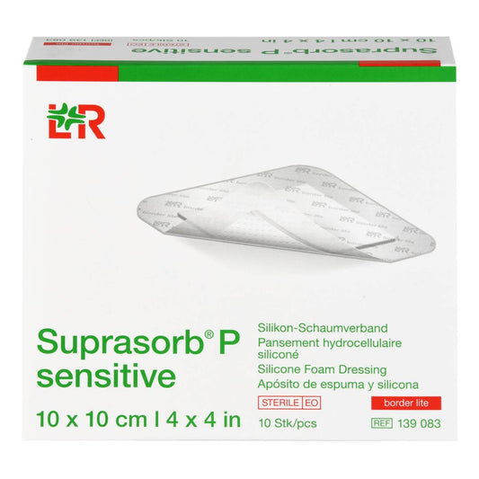 Das Produktfoto zeigt Suprasorb P Sensitive Pu-Schaumv.Bor.Lite 10x10cm (10 stk) PZN 16503832
