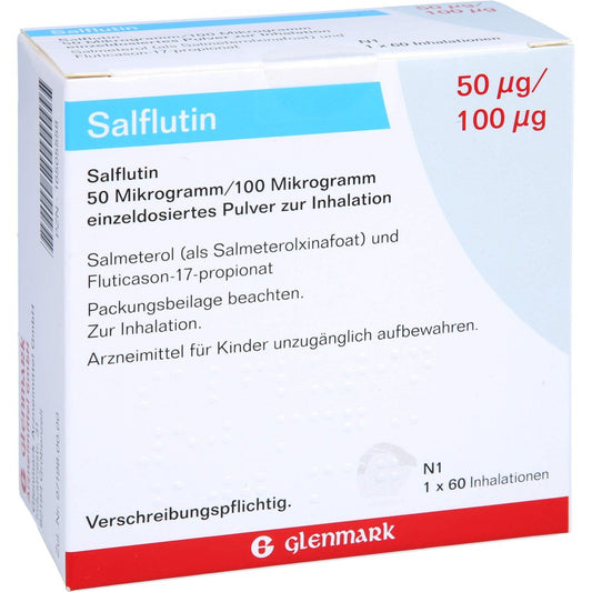 Das Produktfoto zeigt Salflutin 50 Μg/100 Μg/Dosis 60 Einzeldos.Inh.-P. (1 stk) PZN 16505558